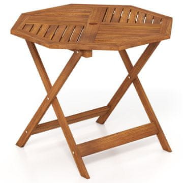Northix Osmerokotna lesena vrtna miza z odprtino za senčnik, 90x90 cm, tikov premaz