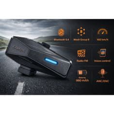 Farrot Motoristični interkom MESH, Bluetooth 5.4, komunikacijski sistem za do 8 oseb, ANC, hitrost do 160 km/h, domet do 8000 m, za čelado, aplikacija