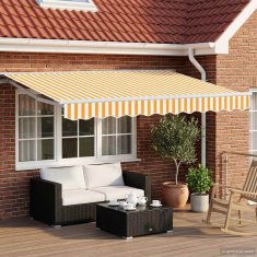 Vidaxl Ročna tenda 3 x 2,5 m Rumene in bele črte 100% poliester
