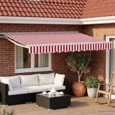 Vidaxl Ročna tenda 3 x 2,5 m Rdeča in bela črta 100% poliester