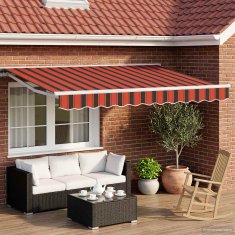 Vidaxl Ročna tenda 3 x 2,5 m Oranžne in rjave vodoravne črte