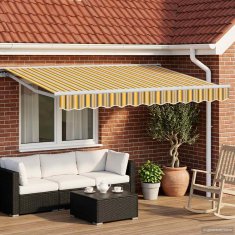 Vidaxl Ročna tenda 3 x 2,5 m rumene, sive in bele črte 100% poliester