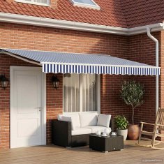 Vidaxl Ročna tenda 5 x 3 m Modra in bela črta 100% poliester