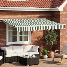 Vidaxl Ročna tenda 3 x 2,5 m Zelene in bele črte 100% poliester