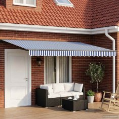Vidaxl Solarna električna tenda 5 x 3 m Modra in bela črta