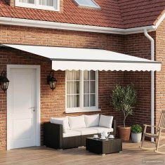 Vidaxl Ročna tenda 4,5 x 3,5 m Bela 100% poliester