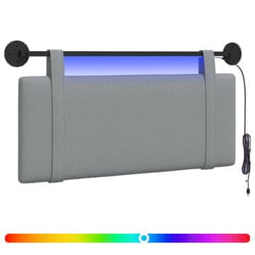 Vidaxl Viseče vzglavje postelje Z LED svetlobo Svetlo siva Blago