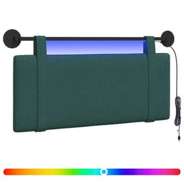 Vidaxl Viseče vzglavje postelje Z LED svetlobo Temno zelena Blago