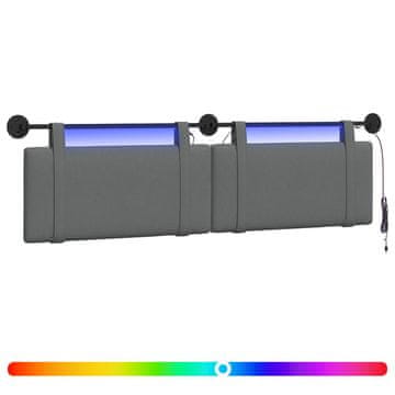 Vidaxl Viseče vzglavje postelje Z LED svetlobo Temno siva Blago