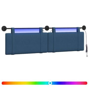 Vidaxl Viseče vzglavje postelje Z LED svetlobo Modra Blago