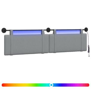 Vidaxl Viseče vzglavje postelje Z LED svetlobo Svetlo siva Blago