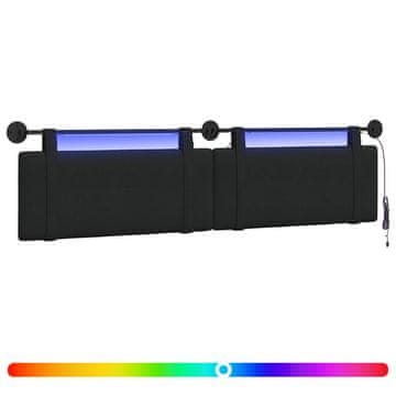 Vidaxl Viseče vzglavje postelje Z LED svetlobo Črna Blago