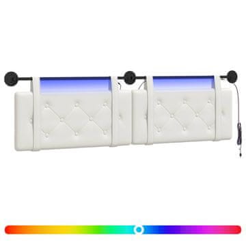 Vidaxl Viseče vzglavje postelje Z LED svetlobo Bela Umetno usnje