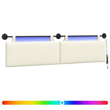 Vidaxl Viseče vzglavje postelje Z LED svetlobo Krem Žametna tkanina