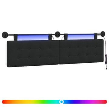 Vidaxl Viseče vzglavje postelje Z LED svetlobo Črna Blago