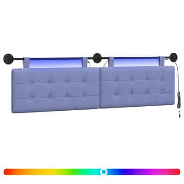 Vidaxl Viseče vzglavje postelje Z LED svetlobo Jeans modra Blago