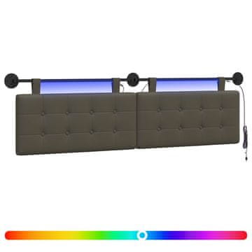 Vidaxl Viseče vzglavje postelje Z LED svetlobo Siva Umetno usnje