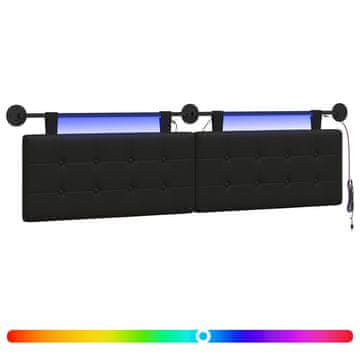 Vidaxl Viseče vzglavje postelje Z LED svetlobo Črna Umetno usnje