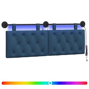 Vidaxl Viseče vzglavje postelje Z LED svetlobo Modra Blago