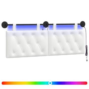 Vidaxl Viseče vzglavje postelje Z LED svetlobo Bela Blago