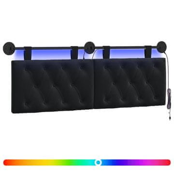 Vidaxl Viseče vzglavje postelje Z LED svetlobo Črna Žamet