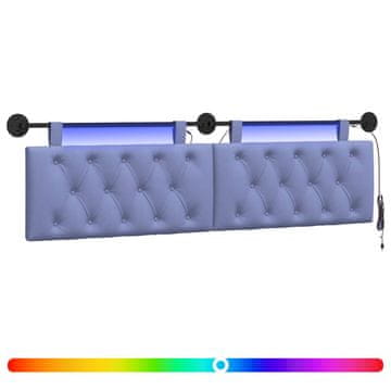 Vidaxl Viseče vzglavje postelje Z LED svetlobo Jeans modra Blago