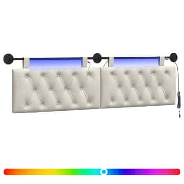 Vidaxl Viseče vzglavje postelje Z LED svetlobo Krem Žamet