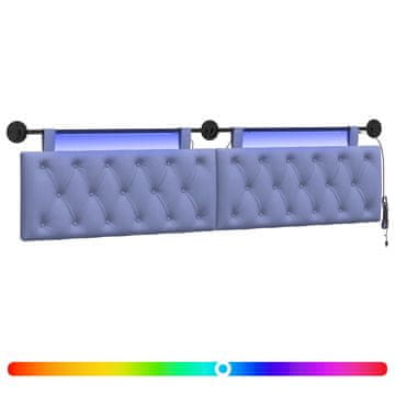 Vidaxl Viseče vzglavje postelje Z LED svetlobo Jeans modra Blago