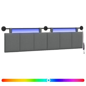 Vidaxl Viseče vzglavje postelje Z LED svetlobo Temno siva Blago
