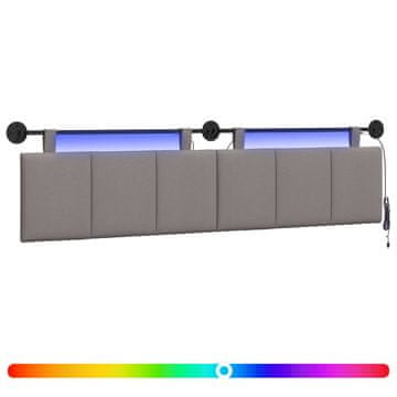 Vidaxl Viseče vzglavje postelje Z LED svetlobo Taupe Blago