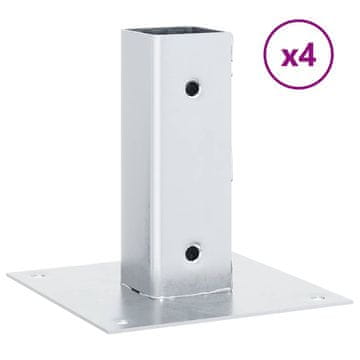 Vidaxl Post Bases Square 4 kosi Silver 51x51 mm Pocinkano jeklo