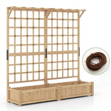 Northix Leseno korito za vzpenjavke z rešetko in streho, jelov les, 180 x 48 x 183 cm