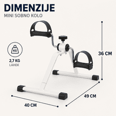 SOLFIT® Mini sobno kolo s pedali – zložljivo, nastavljiva upornost, za roke in noge | PEDALORA