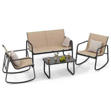 Northix 4-delni komplet zunanjega pohištva z gugalnikom, kaljeno steklo, kovinski okvir