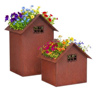 Northix Komplet 2 kovinskih sadilnikov za vrtne hišice, rjava barva