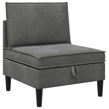 Vidaxl Srednja sofa s shrambo Temno siva Žamet