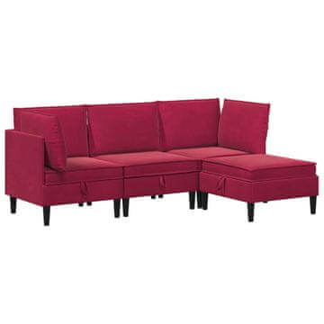 Vidaxl Komplet pohištva za dnevno sobo 4 pcs Vinorodna rdeča Žamet