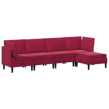 Vidaxl Komplet pohištva za dnevno sobo 5 pcs Vinorodna rdeča Žamet