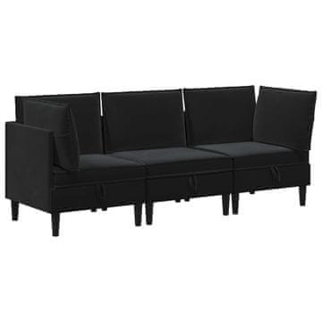 Vidaxl Komplet pohištva za dnevno sobo z blazino 3 pcs Črna Žamet
