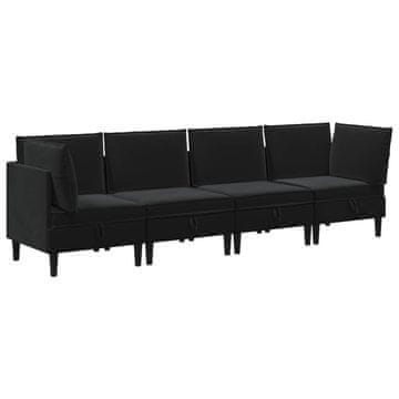 Vidaxl Komplet pohištva za dnevno sobo z blazino 4 pcs Črna Žamet