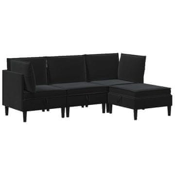 Vidaxl Komplet pohištva za dnevno sobo z blazino 4 pcs Črna Žamet
