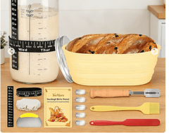 HOME & MARKER® Komplet za pripravo droži 1000 ml, steklen kozarec, silikonske košare za vzhajanje, termometer za fermentacijo | SOURBAKER