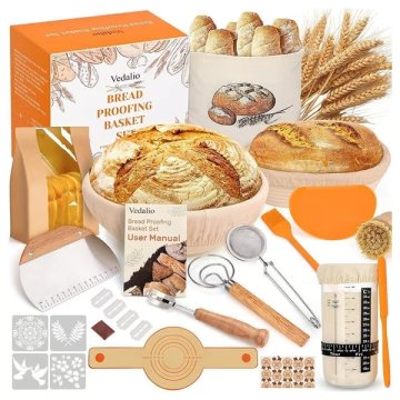 HOME & MARKER® Komplet za pripravo droži 1000 ml, steklen kozarec, silikonske košare za vzhajanje, termometer za fermentacijo | SOURBAKER