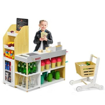 Northix Otroški igralni komplet Supermarket z vozičkom in blagajno, leseni, za otroke 3+