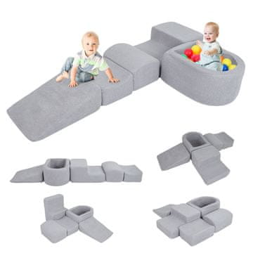 Northix Igralni set iz pene za malčke, 5-delni, jamo z žogicami, tobogan, lestev, prevleka iz šerpe