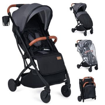 Northix Zložljiv voziček z dežno prevleko, nastavljivim naslonjalom in oporo za noge, siv