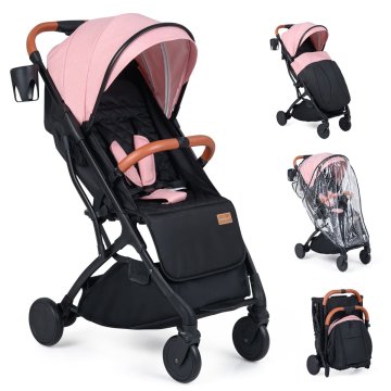 Northix Zložljiv potovalni voziček z dežno prevleko in nastavljivim naslonjalom, roza