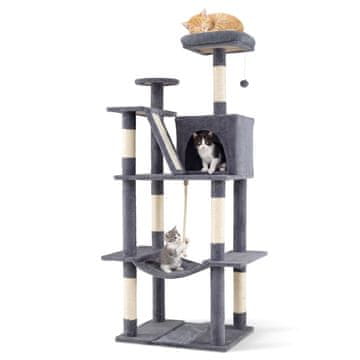 Northix Mačje drevo 158 cm s praskalniki viseča mreža 60x48 cm temno sivo