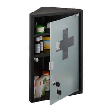 Northix Kotna omarica za zdravila z zaklenjenimi steklenimi vrati, jeklo