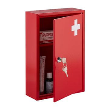 Northix Rdeča medicinska omarica z zaklepom in dvema predelkoma, kovinska konstrukcija